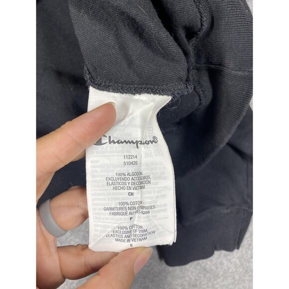 Champion Hoodie Womens Small Black Cropped Big Logo Sleeve Embroidered Oversized - Picture 7 of 14